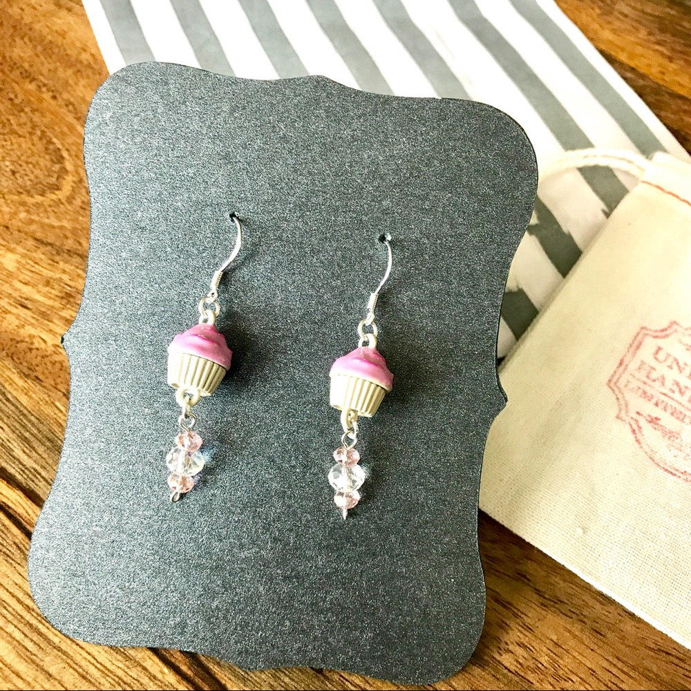 Kawaii Cupcake Earrings Crystal & Sterling Silver